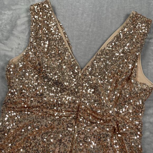 Belle Badgley Mischka Dress Womens 14 Gold Sequin Maxi Formal Wedding MOB - Picture 5 of 14